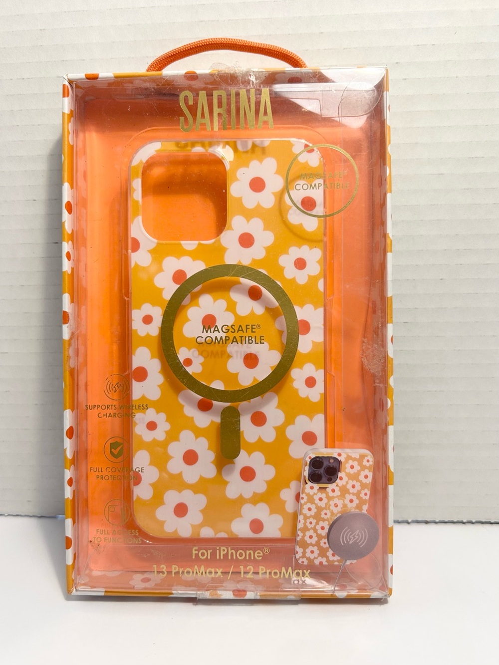 Sarina iPhone 12 And 13 ProMax Magsafe Orange W/White Flowers Case